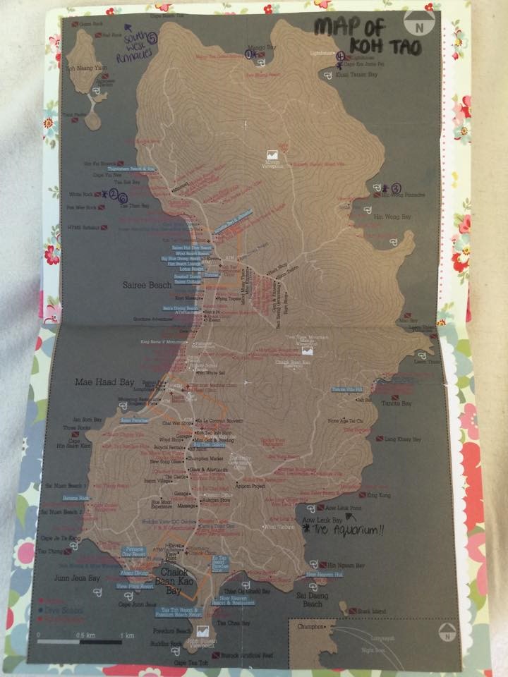 Map of Koh Tao from the holiday journal